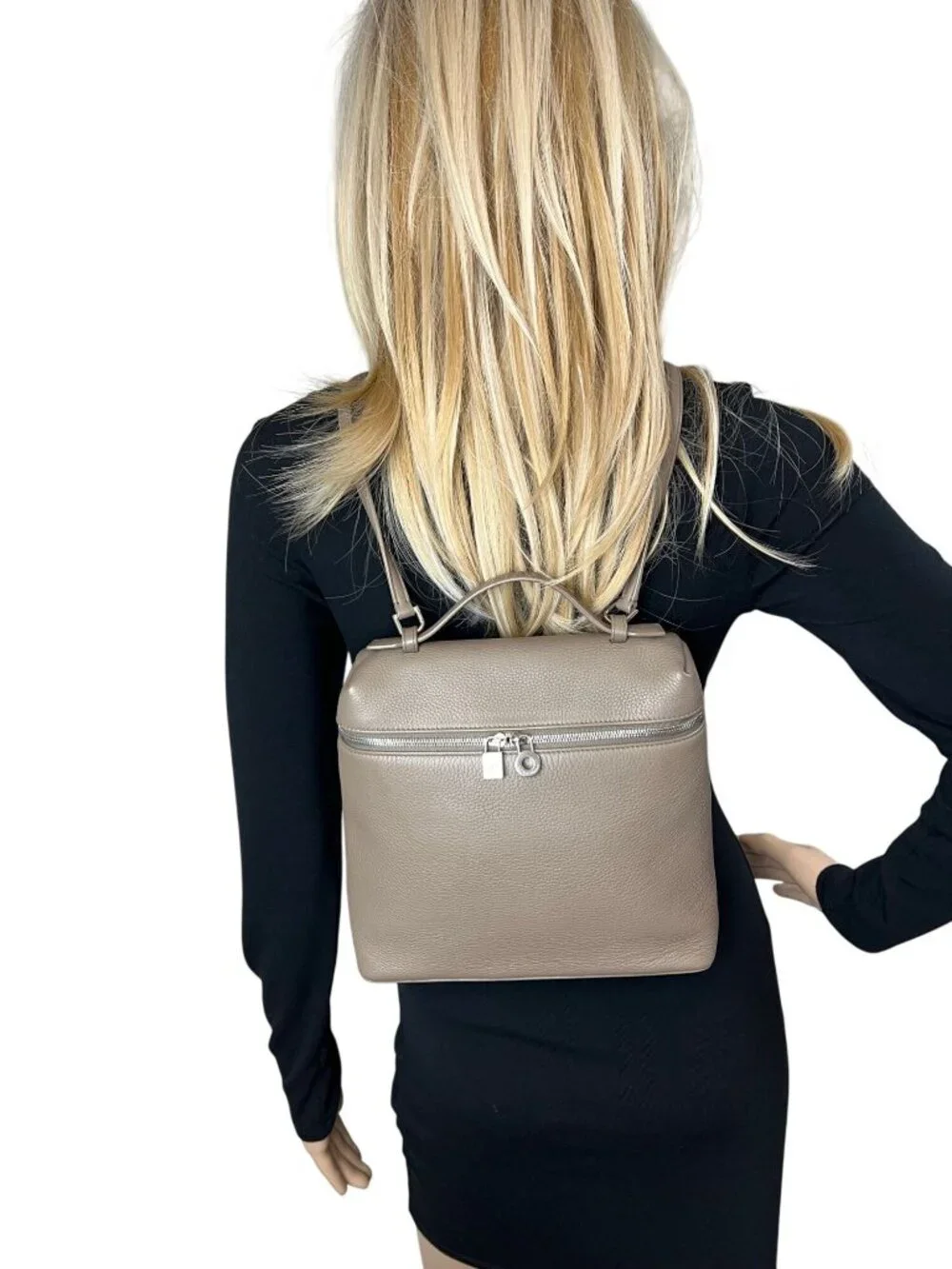 Loro Piana Grained Calfskin 23.5 Extra Pocket Warm Mastic Backpack